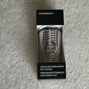 Starbucks Metallic Silver Textured Cold Cup Ornament Key Chain